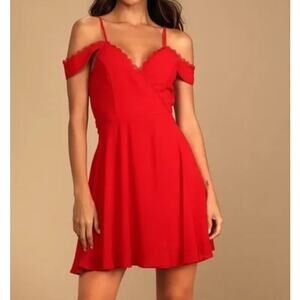 Lulus  Red Lace Off-the-Shoulder Dress Medium